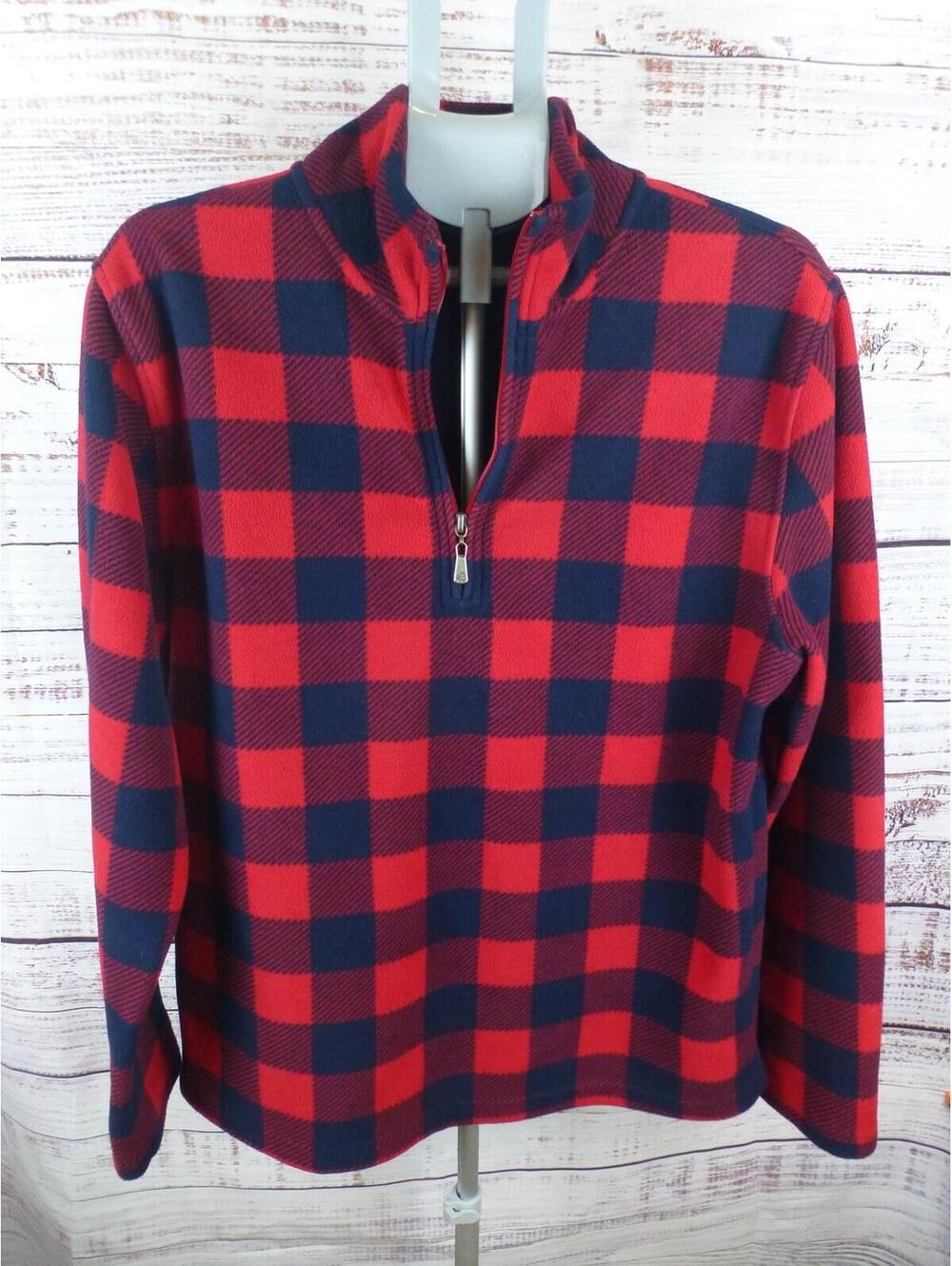 346 Brooks Brothers Women's Size L Red Blue Buffalo Plaid 1/4 Zip Fleece G4A